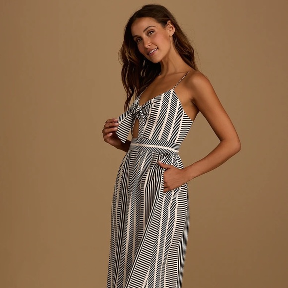 Lush Dresses & Skirts - *NWOT* Lush Black Striped Tie-Front Midi Dress